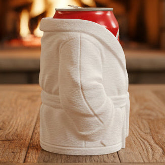 Bath robe beer or soda can holder