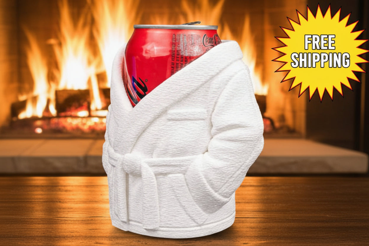 Bath robe beer or soda can holder